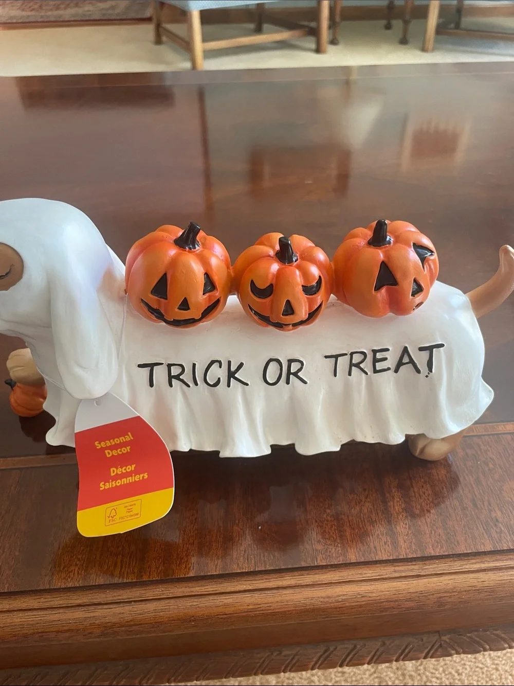 Halloween Dachshund 'Trick or Treat' Dog Figurine - Orange and White